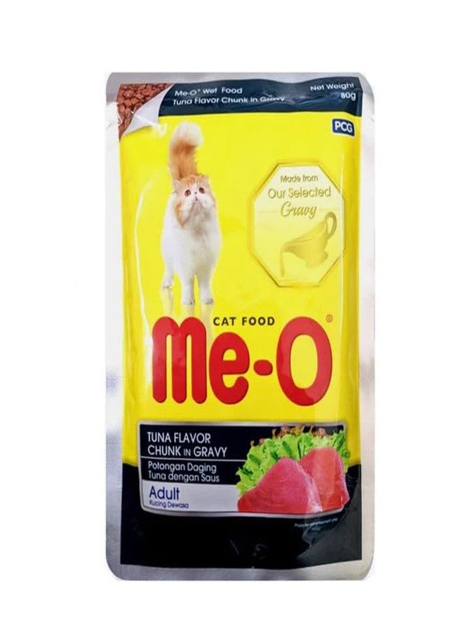 Me-O Tuna Flavor Chunk in Gravy (80gm x 12 Pouches), Adult, cat - Image 1